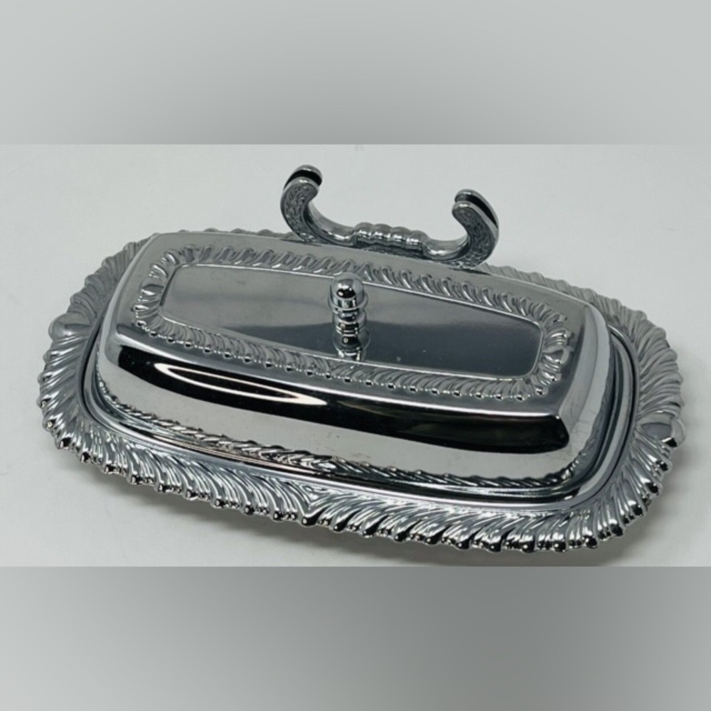 VINTAGE IRVINWARE 1970s Butter Dish with Knife Holder & Glass Insert Tray Set